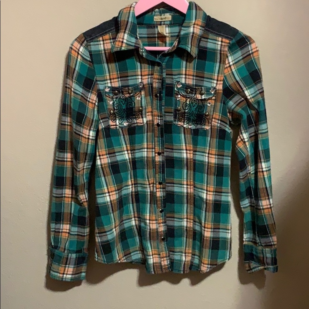 BKE Plaid Button Down Shirt Women’s Buckle Bling